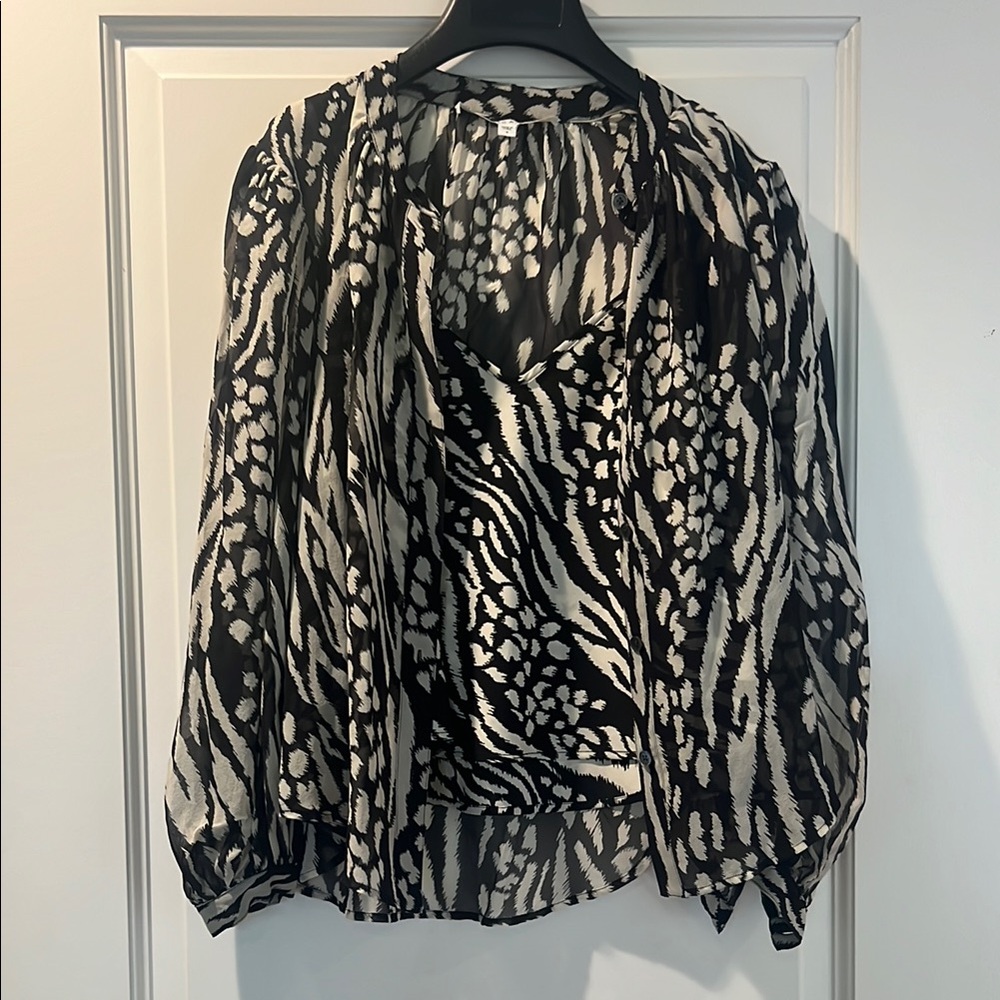 Veronica Beard Black and White Long Sleeve Blouse with Tank